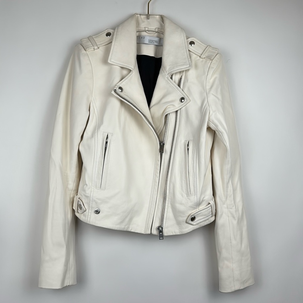 IRO Luigaspe White Soft Lamb Leather Biker Jacket Size 42 (Size 10)